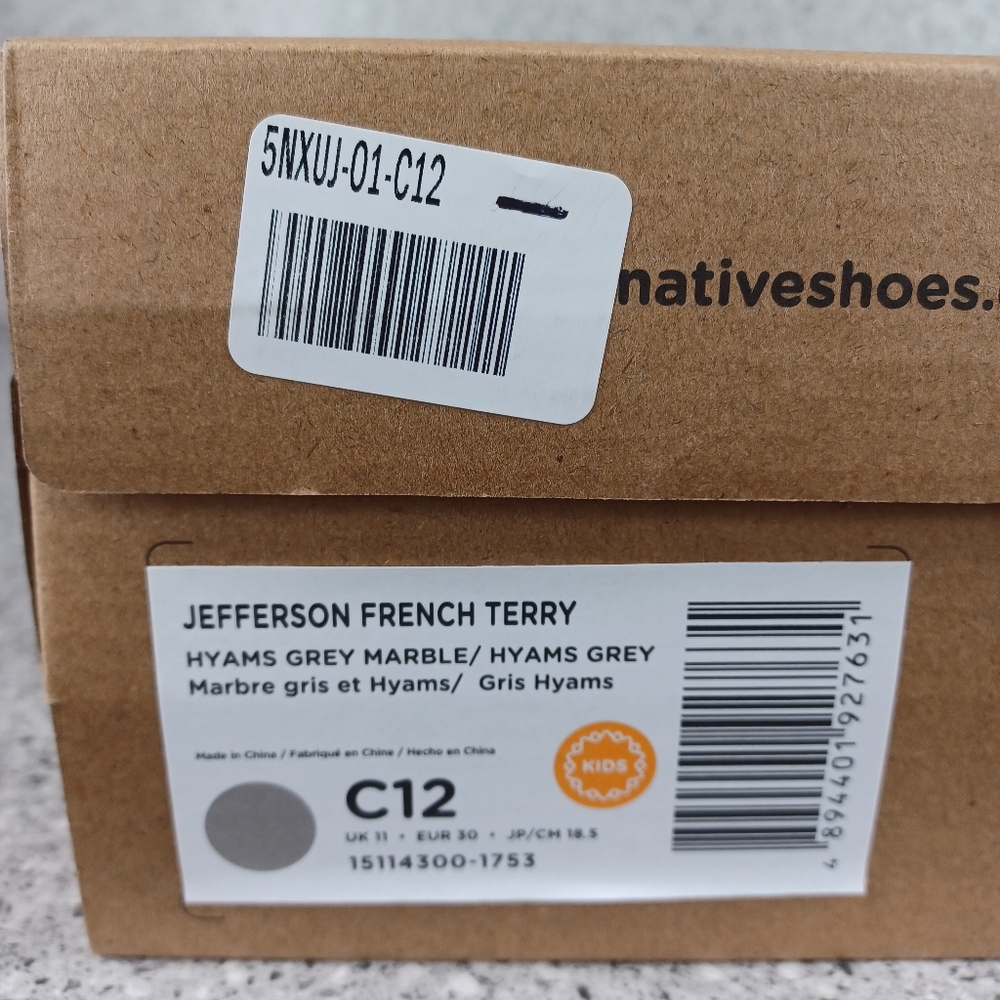 NATIVE Shoes White Gray Marble Kids Toddler Jefferson Slip-On Shoes - Picture 9 of 9